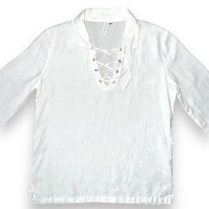 allen allen usa white 100% linen women’s lifestyle top, size Medium